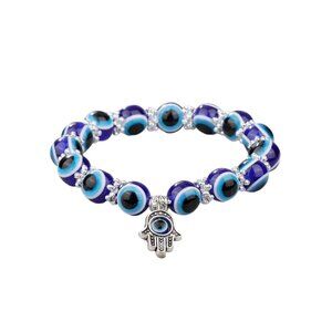 BLUE HAMSA EVIL EYE BEADED BRACELET